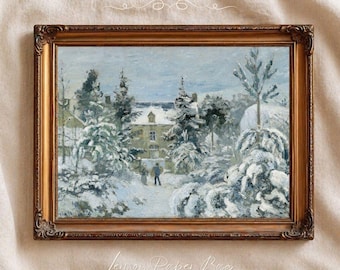 Camille Pissarro Piette's House Print, Winter Landscape Wall Art, French Impressionist Cottage Painting, Vintage Country Home Decor