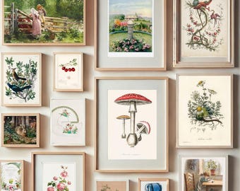 Cottagecore Wand Kunstdruck Set von 144, Vintage Naturdrucke, rustikales ästhetisches Set, botanisches Posterpaket, gemütliche Wanddekoration