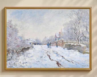 クロード・モネ「アルジャントゥイユの雪」アートプリント：冬の農家の