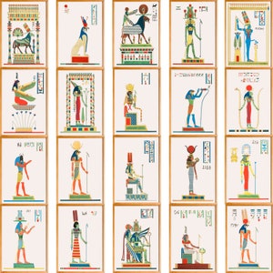 Ancient Egyptian Gods Print Set of 20, Egyptian Pantheon Wall Art, Mythology Poster, Hieroglyphic Decor, Digital Download, History Wall Art