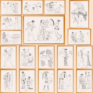 Ancient Greek Wall Art Prints Set of 18, Vintage Art Decor, Classical Greece, Historical Prints, Mythology Art, Home Wall Decor
