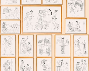 Juego de 18 láminas de arte mural de la antigua Grecia, decoración vintage, Grecia clásica, láminas históricas, arte mitológico, decoración de paredes para el hogar.