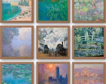 Juego de 9 láminas de arte mural cuadrado de Claude Monet, decoración de pared con impresiones impresionistas, descarga digital