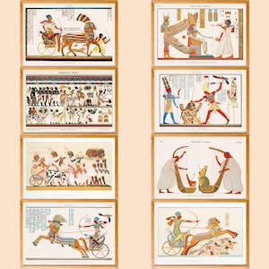 Ancient Egyptian Wall Art Set of 8, Vintage Egypt Prints, Hieroglyphic Decor, Mythology Digital Download, Historical Printable Art
