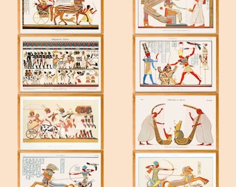 Ancient Egyptian Wall Art Set of 8, Vintage Egypt Prints, Hieroglyphic Decor, Mythology Digital Download, Historical Printable Art