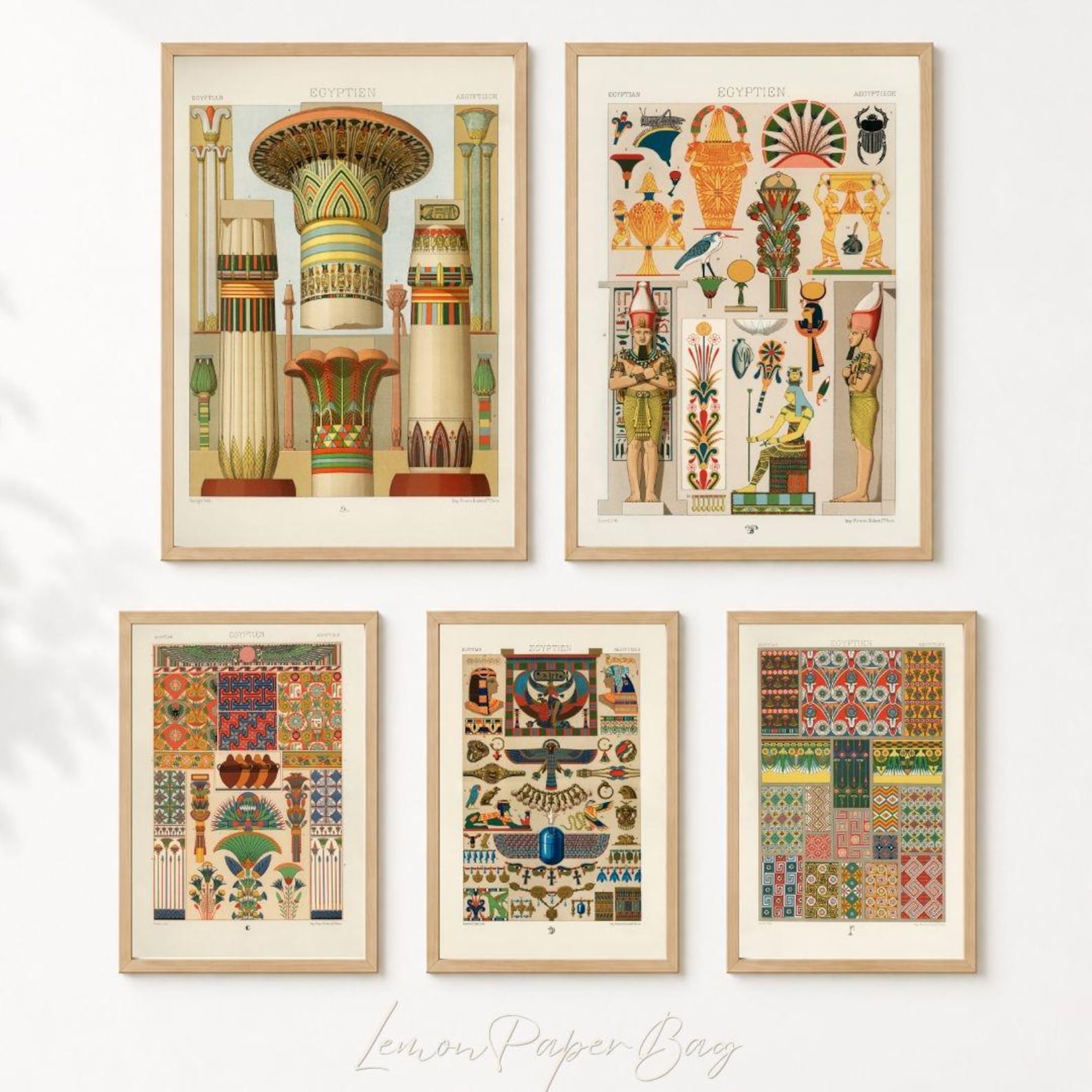 Ancient Egyptian Wall Art Set of 5, Printable Hieroglyph Prints, Egypt ...