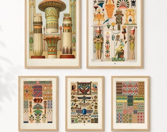 Lot de 5 oeuvres d'art murales de l'Égypte ancienne, impressions hiéroglyphes imprimables, affiche de l'histoire de l'Égypte, décoration murale pharaon, téléchargement numérique