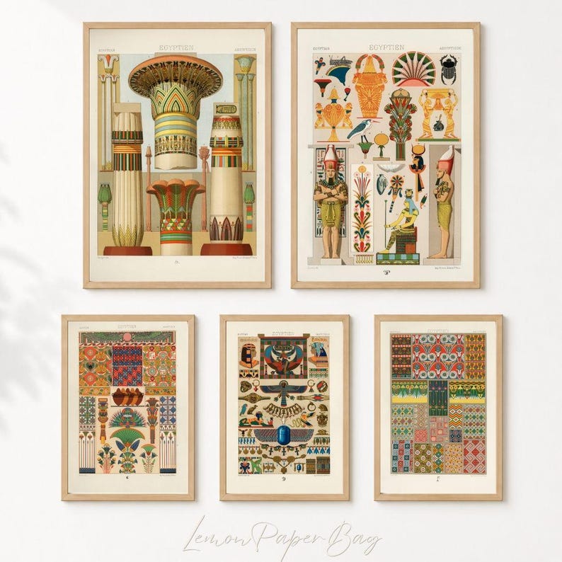 Ancient Egyptian Wall Art Set of 5, Printable Hieroglyph Prints, Egypt ...