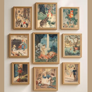 Vintage sprookje illustratie set, antieke verhalenboekafdrukken, bundel afdrukbare muurkunst, klassieke kinderboekkunst, digitale download