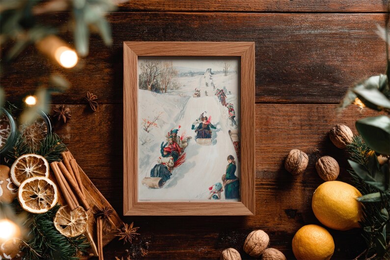 Vintage Christmas Wall Art Print, Cozy Holiday Digital Download, Retro Winter Scene Printable, Old-Fashioned Xmas Home Decor image 9