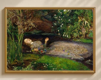 Ophelia Art Print – John Everett Millais Painting – Shakespeare Wall Art – Pre-Raphaelite Printable – Hamlet Decor – Vintage Artwork