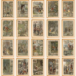 Vintage Fairytale Illustrations Set of 25 Wall Art Print, Vintage Fairy Tale Wall Decor, Digital Download