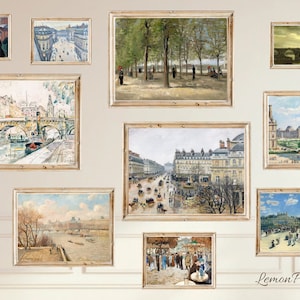 Vintage Paris Cityscape Wall Art Print Set of 17, Vintage French Printable Wall Decor, Digital Download