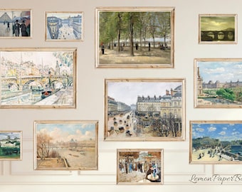 Vintage Paris Wall Art Set of 17, Vintage French Printables, Paris Cityscape Prints Digital Download