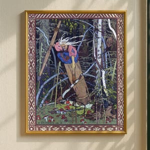 Baba Yaga Art Print, Ivan Bilibin Illustration, Russian Folklore Wall Art, Vintage Fairy Tale Print, Digital Download, Mythical Witch Decor
