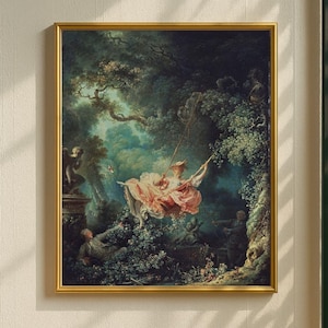 The Swing-print, Fragonard-muurkunst, vintage rococo-poster, Frans klassiek decor, romantische kunstprint, 18e-eeuwse kunstwerken