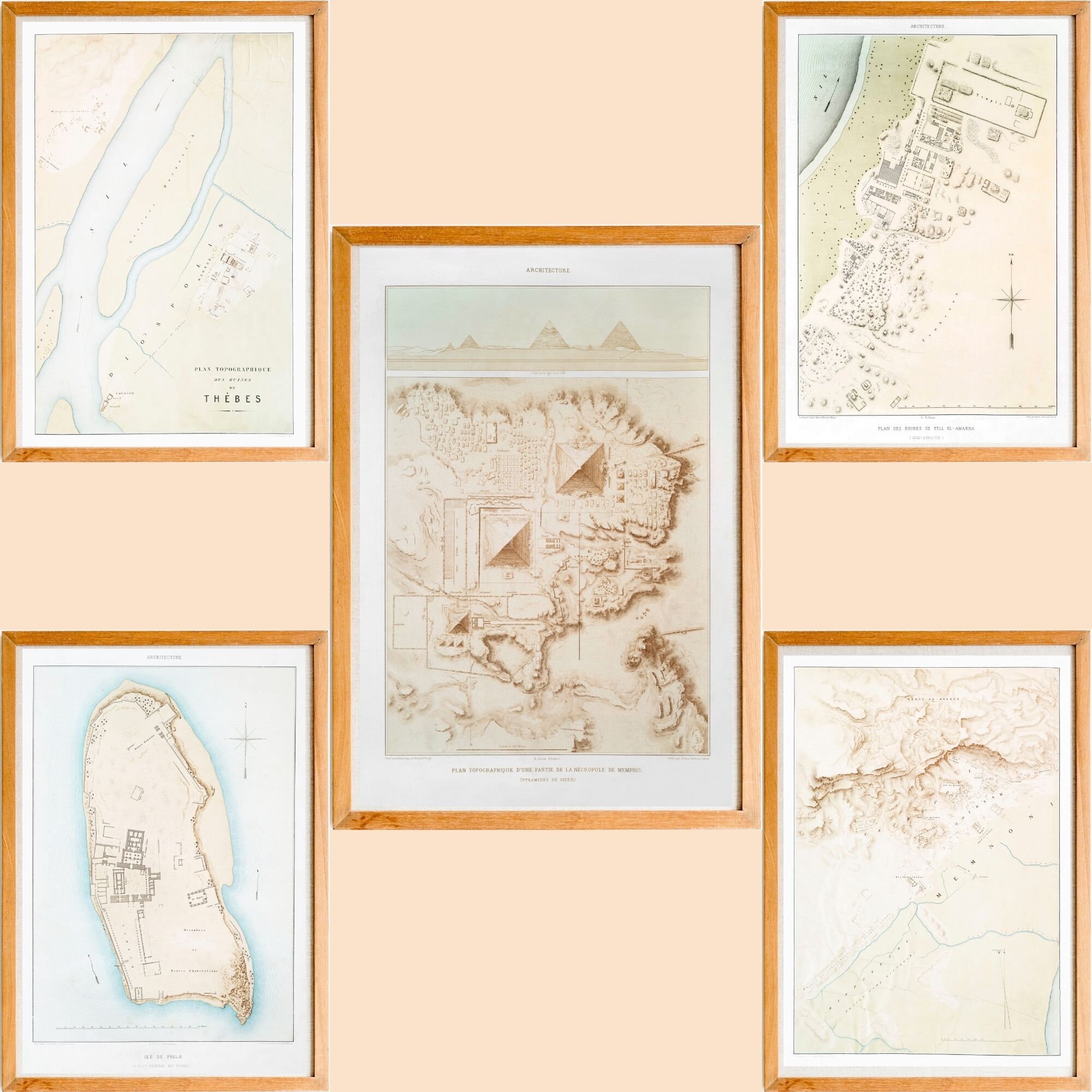 Ancient Egyptian Map Set of 5, Ancient Egypt Prints, Ancient Egypt Wall ...