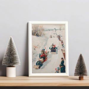 Vintage Christmas Wall Art Print, Cozy Holiday Digital Download, Retro Winter Scene Printable, Old-Fashioned Xmas Home Decor image 5