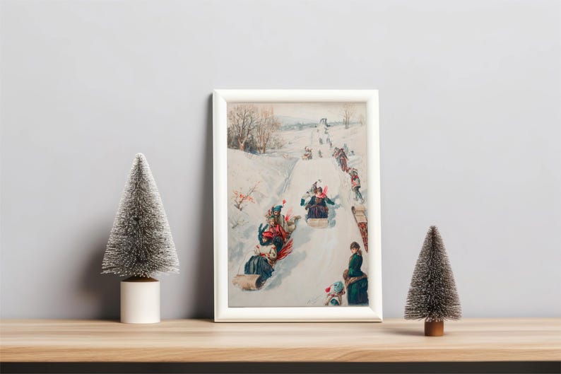 Vintage Christmas Wall Art Print, Cozy Holiday Digital Download, Retro Winter Scene Printable, Old-Fashioned Xmas Home Decor image 5