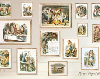 Alice in Wonderland Fairytale Wall Art Set, Whimsical Storybook Prints, Magical Nursery Decor