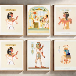 Ancient Egyptian Wall Art Prints Set of 6, Vintage Egyptian Illustration, Mythology Printable Poster, Digital Download Home Decor