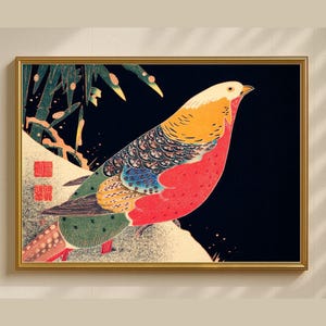 Golden Pheasant In The Snow Print, Ito Jakuchu Japanese Art, Asian Wall Decor, Vintage Bird Painting, Printable Digital Download