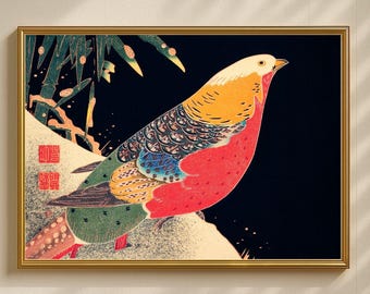 Affiche Ito Jakuchu faisan doré, impression japonaise, art japonais vintage, gravure sur bois japonaise, impression d'art mural - tailles A2/A3/A4 - France