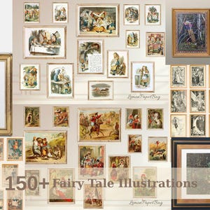 Vintage sprookjeskunstafdrukken set van 150+, verhalenboekillustratieset, klassieke kinderboekposters, afdrukbare muurkunstbundel