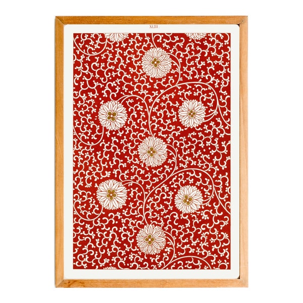 Red Floral Pattern Wall Art Print, Owen Jones Vintage Chinese Pattern Printable, Digital Download