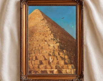 Impresión de arte mural de la Gran Pirámide, póster del Antiguo Egipto, decoración arquitectónica egipcia imprimible, descarga digital de monumentos históricos