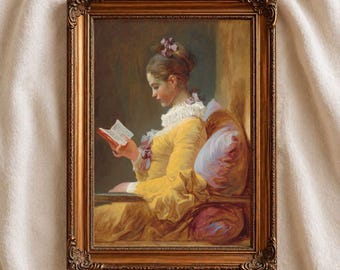 The Reader by Jean-Honoré Fragonard Print, Vintage Rococo Painting Wall Art, Classic Book Lover Decor