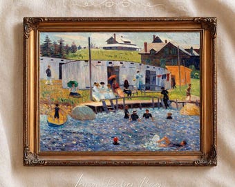 The Bathing Hour Print by William James Glackens, Vintage Beach Scene Wall Art, Impressionist Coastal Decor