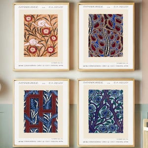Émile-Allain Séguy Pattern Print Set of 4, Vintage Wall Art, Antique Textile Design, Ornamental Poster, Gallery Wall Decor, Digital Download
