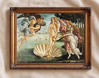 Print van Sandro Botticelli's De Geboorte van Venus, renaissance muurdecoratie, vintage museumprint.