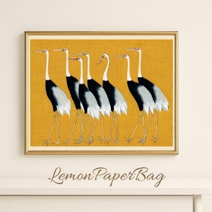 Japanese Cranes Print – Ogata Korin Digital Wall Art, Vintage Japanese Painting for Zen Decor