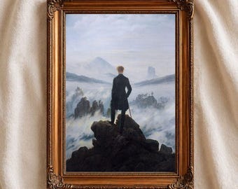 Impressão "Viajante sobre o Mar de Névoa", Arte de Parede de Caspar David Friedrich, Decoração Dark Academia, Paisagem Romântica, Impressão Vintage de Museu