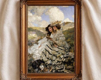 James Jebusa Shannon On the Dunes Print, Vintage Beach Wall Art, Edwardian Coastal Decor, Antique Seaside Artwork