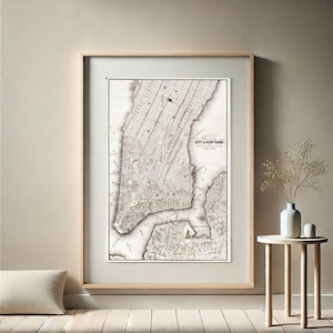 Impresión artística de pared con mapa vintage de la ciudad de Nueva York, póster imprimible con mapa de la ciudad de Nueva York, descarga digital
