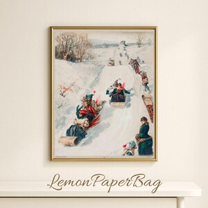 Vintage Christmas Wall Art Print, Cozy Holiday Digital Download, Retro Winter Scene Printable, Old-Fashioned Xmas Home Decor image 4
