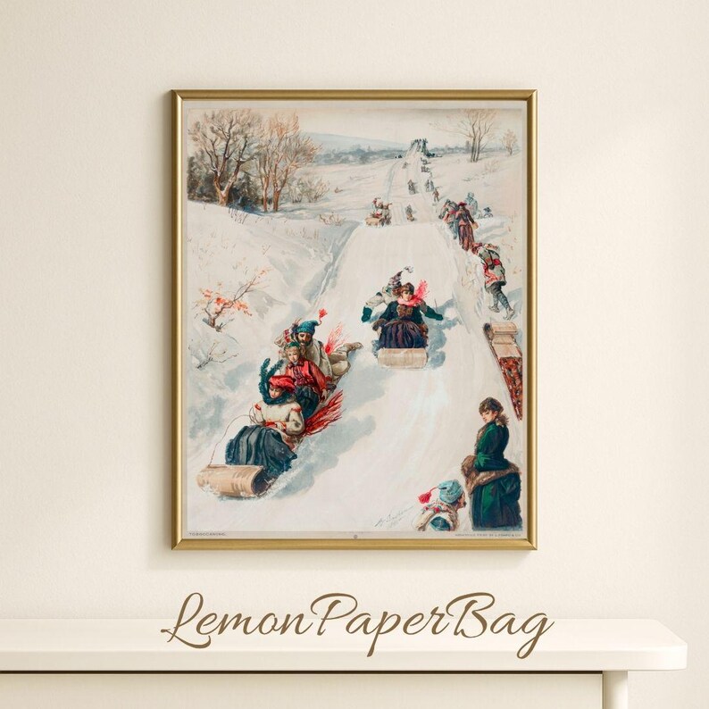 Vintage Christmas Wall Art Print, Cozy Holiday Digital Download, Retro Winter Scene Printable, Old-Fashioned Xmas Home Decor image 4