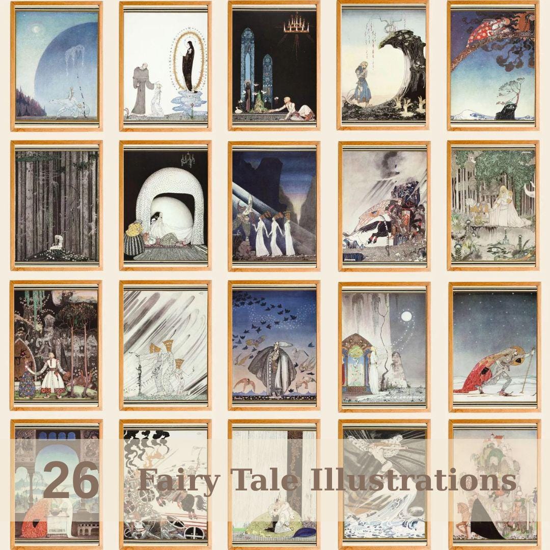 Kay Nielsen Art Prints, Fairy Tale Illustrations, Vintage Book Art, Art Nouveau Wall Decor, Digital Download Set, Classic Storybook Prints