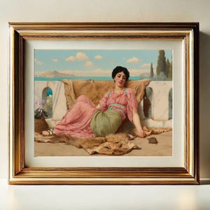 The Quiet Pet by John William Godward Wall Art Print, Printable Classical Painting Wall Decor, Digital Download