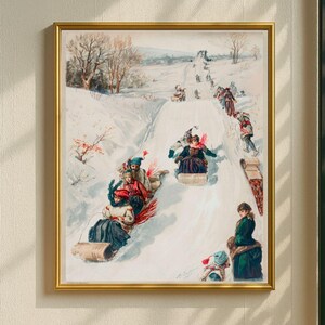 Vintage Christmas Wall Art Print, Cozy Holiday Digital Download, Retro Winter Scene Printable, Old-Fashioned Xmas Home Decor image 1
