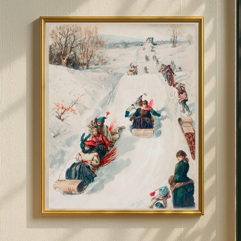 Vintage Christmas Wall Art Print, Cozy Holiday Digital Download, Retro Winter Scene Printable, Old-Fashioned Xmas Home Decor image 1