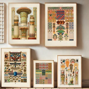 Ancient Egyptian Wall Art Set of 5, Printable Hieroglyph Prints, Egypt History Poster, Pharaoh Wall Decor, Digital Download