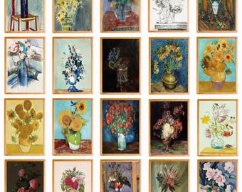 128 Vintage Floral Prints Bundle, Vase with Flowers Wall Art Collection, Printable Gallery Decor Set