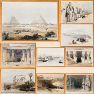 Ancient Egyptian Wall Art Set of 9 Prints, Vintage Egyptian Printable Posters, Mythology Decor, Hieroglyphic Digital Download