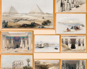 Ancient Egyptian Wall Art Set of 9 Prints, Vintage Egyptian Printable Posters, Mythology Decor, Hieroglyphic Digital Download