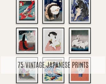 Japanisches Kunst Set von 75 Vintage Ukiyo-e Botanische Drucken, Zen Wohndekor (digitaler Download)