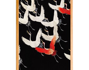 Flying Cranes Wall Art Print, Japanese Art Pattern, Digital Download